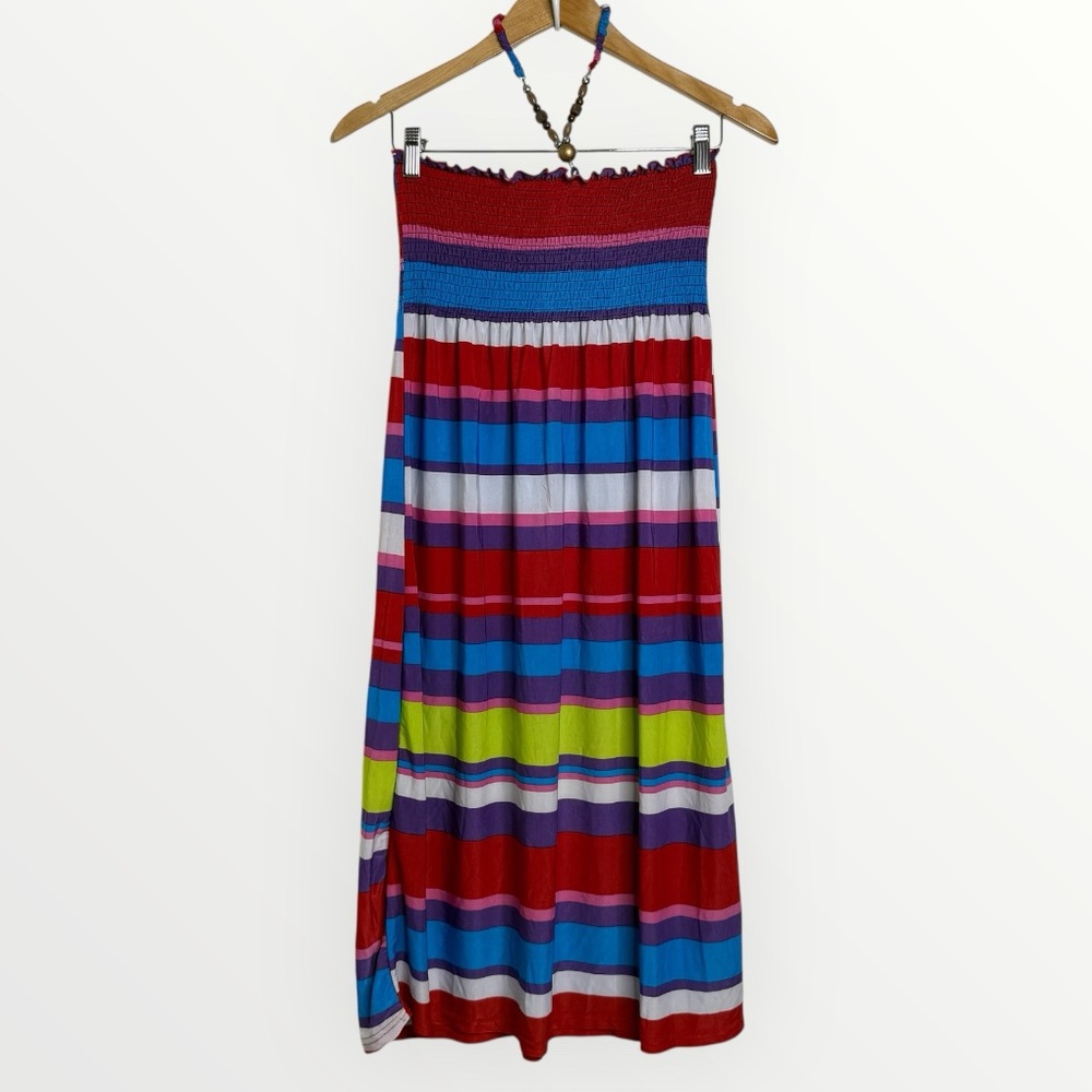 Chillipop Smocked Summer Dress Girls Kids Size 14/16 Multi Stripe Beach Vacay